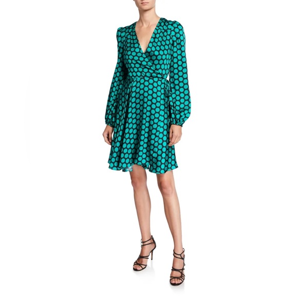 Milly Milky Siena Wrap Dress, Black Green Polka Dot (Medium) NWT $395 - Picture 4 of 8